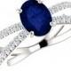 8x6mm Oval Blue Sapphire & Diamond Criss-Cross Engagement Ring 14k 18k or Platinum Double Band Sapphire Rings for Women September Birthstone
