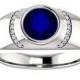 7mm Blue Sapphire & Diamond Men's Ring 14k White Gold, Men's Anniversary Rings, Wedding Rings for Men, For Him, Engagement Wedding Rings