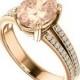 9x7mm Oval Morganite & Diamond Split Shank Engagement Ring 14k Rose Gold, Anniversary Rings for Women Gemstone Rings, Pink Morganite Jewelry