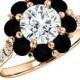 Forever One Moissanite, Black Diamond Halo & White Diamond Engagement Ring 14k Rose Gold, Yellow Gold or White Gold, Black Diamond Rings 1ct