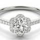 Forever One Moissanite & Diamond Scalloped Halo Engagement Ring, Flower Diamond Rings, Moissanite Anniversary Wedding Rings for Women 14k
