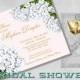 Printed Blush Pink and Gold Bridal Shower Invitation with White Hydrangeas, Vintage Cottage Chic Shower Invite - Custom Floral Invitation
