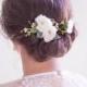 Wedding hair clip, Bridal headpiece, White flower hair clip, White rose clip, Bridal hair vine - CIERA