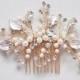 Rose Gold Swarvoski hair comb, Pearl and leaf bridal accessories, bridal hair comb, Wedding Headpiece, Crystal hair comb, Style H004