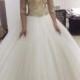 Glitter gold sequined lace ball gown wedding dress