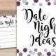Date Night Ideas for Newlywed Bridal Shower - Printable Polka Dot Purple Plum Gray Bridal Shower Date Night Ideas Cards and Sign 015