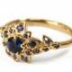 Sapphire Petal Engagement Ring - 18K Yellow Gold and Sapphire engagement ring, leaf ring, flower ring, vintage ring, halo ring, diana, 2B