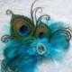 Small and Dainty Shades of Pale Turquoise Blue Peacock Feather & Crystal Vintage Mini Fascinator Hair Clip- Custom Order