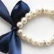 Pearl bracelet, navy blue, flower girl bracelet, bridesmaid bracelet, junior bridesmaid, navy blue wedding, bridal party gift