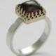 Sterling Silver and Garnet Ring, garnet engagement ring, red gemstone ring, square gemstone ring, mixed-metal ring - Wine kingdom. R1095H-1