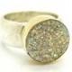 Druzi opal silver ring set in gold on a hammered band
