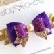 Baby Purple Bow, Purple and Gold Bow, Purple Gold Headband/Clip, Birthday bow, Purple Glitter Bow, Purple Headband, Ruby Lovely Shop