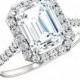 1.50 Carat Emerald-Cut Diamond & Halo Engagement Ring 18k White Gold, GIA Diamond Rings for Women Cyber Monday Black Friday 2016