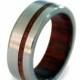 Titanium ring for men with mahogany wood inner and inlay