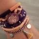 Bohemian Bracelets Chinese Love Hieroglyph Peach Purple, Tassel Bracelet Modern Hippie Style, Jersey Layering Bracelet