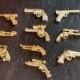 10 or 15 mini gold gun steampunk narco thug life guns DIY Murder Mystery military partners in crime Halloween birthday party craft supply