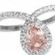 Rose Gold Morganite Engagement Ring, Halo Ring, Pear Shaped Ring, 14K Rose Gold Ring, Art Deco Ring, Unique Engagement Ring