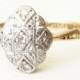 Art Deco Scalloped Edge Diamond Ring, Antique Diamond 18k Gold Milgrain Detailed Platinum Engagement Ring Approx. Size US 4.75
