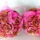2 Pink gold Crepe Paper Flowers hanging kissing balls  Wedding bouquet baby shower Flower Girl Pomander baptism birthday party centerpiece