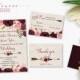 Wedding Invitation Marsala Burgundy Pink Peonies Printable Wedding Invite Floral Wedding Suite Bohemian Flowers Digital Invite Set - WS015
