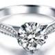 Round Cut Diamond Engagement Ring 14k White Gold or Yellow Gold Art Deco Natural Diamond Ring