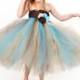 Brown, Gold and Turquoise Flower Girl Tutu Dress/ Shabby Chic Wedding/ Spring Wedding/ Country Wedding