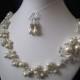 JULIE SET wedding jewelry, bridal jewelry, wedding necklace, pearl necklace, earrings, swarovski pearls, crystals, rhinestones brooch