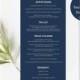 Printable Wedding Menu - DIY Navy Menu - Editable Menu - Navy wedding menu - Wedding Menu - PDF instant download wedding menu 