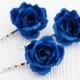 72_Deep blue rose hair pin, Bridesmaid hair rose, Wedding roses hair, Rose clip, Fabric roses Bridal silk hair roses Blue flowers Floral pin