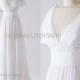 White prom dress,Chiffon bridesmaid dress,Sweep train formal dress,A-line party dress,V-Neck evening dress,Beading Woman dress