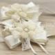 2 Wrist Flower Corsages, Lace Ribbon Wedding Corsage, Bridesmaids Bracelet, Mother of Bride Fabric Flower Corsage, Bridal Off-White Corsage