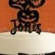 Custom Name HALLOWEEN JACK O LANTERN Pumpkins Wooden Cake Topper,Painted Black with Silver Glitter  94330P