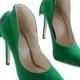Back Heel Tassel Pointed Thin High Heel Low-cut Wedding Shoes Green 35