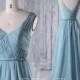 2016 Long Dusty Blue Bridesmaid Dress, V Neck Chiffon Wedding Dress, Formal dress, Long Prom Dress, V Back Ball Dress Floor Length (H217)