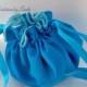 Satin  Jewelry Bag, Flower Girl Purse, Bridesmaid Bag, Small Travel Pouch, Drawstring Bag, Turquoise Satin, Azure Blue