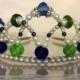 Blue and Lime Green Crystal & Glass Pearl Curved Wire Wrapped Tiara OOAK Go Seahawks