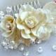 Bridal hair flowers, Ivory, cream or white summer wedding hair piece, Vintage inspired bridal hair comb, Roses and crystals headpiece