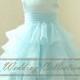 Light Blue Flower Girl Dress Layered Tulle Skirt Pleated Waistband