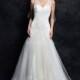 Brilliant A line V Neck Tulle & Lace Dropped Waist Floor Length Wedding Dress - Compelling Wedding Dresses