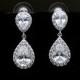 wedding bridal jewelry christmas bridesmaid prom gift party pageant Clear white teardrop cubic zirconia teardrop cz rhodium post earrings