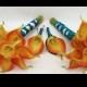 Wedding Flower Package Flame Orange Real Touch Calla Lily Bridesmaids Bouquets Groomsmen Boutonnieres Teal Ribbon Choose Your Colors