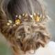 Gold flowers wedding hair pins Flower bridal hair pins Gold wedding headpiece Gold bridal headpiece Gold wedding hair accessory