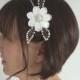 White Bridal Headband - Pearl Flower Hair Accessories - White Pearl Wedding Accessories - Pearl and Crystal Fascinator - Bride