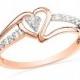 10k Diamond Ring, Pink Gold Ring With Diamond Heart, Pink Promise Ring For Women