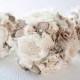 Fabric Bouquet, Silk Flower Wedding Bouquet, Fabric Brooch Bouquet bridal rhinestone and pearl brooches, silk flowers, taupe tan broaches