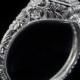 Platinum Art Nouveau Inspired Engagement Ring Setting Handcrafted Vintage Engraved Filigree Floral Semi-Mount Round 6 mm 8052-PT