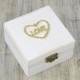 White Gold Ring Bearer Box , Love Wedding Ring Box, Pillow Alternative, Distressed Wooden ring Box wedding, gold heart, ring bearer pillow