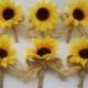 Sunflower Wedding Boutonnieres, Groomsmen Lapel Bloom, Rustic Buttonhole Flower with Burlap