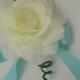 Creamy White Gardenia Pin or Wrist Corsage, Aqua, Silk Flower, Wedding, Prom, Homecoming, Special Occasion, FFT design, Made to order