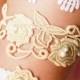 Wedding Garter Set Bridal Garter - Rustic Boho Bridal Keepsake Garter Toss Garter - Champagne Gold Rose Flower Lace Garter Garters